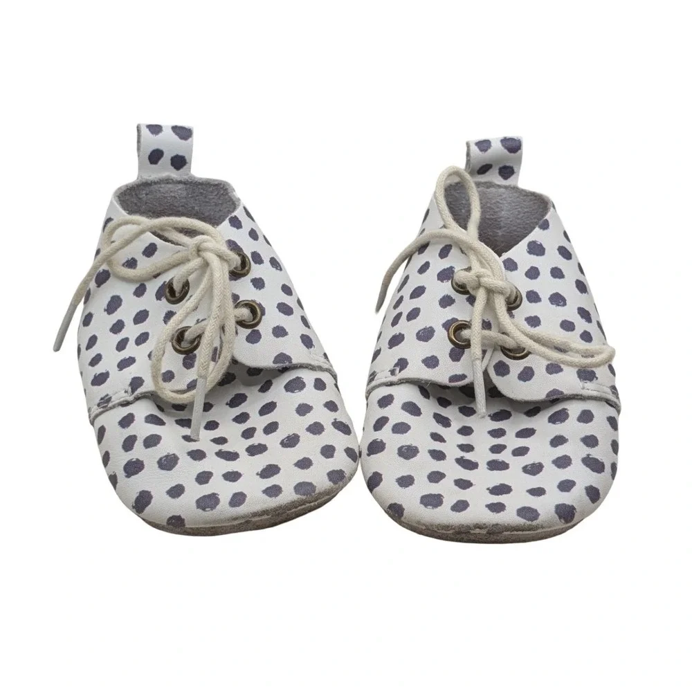 Piper Finn Baby Moccasins Size 3 Purple Polka Dot Leather Shoes + Bag